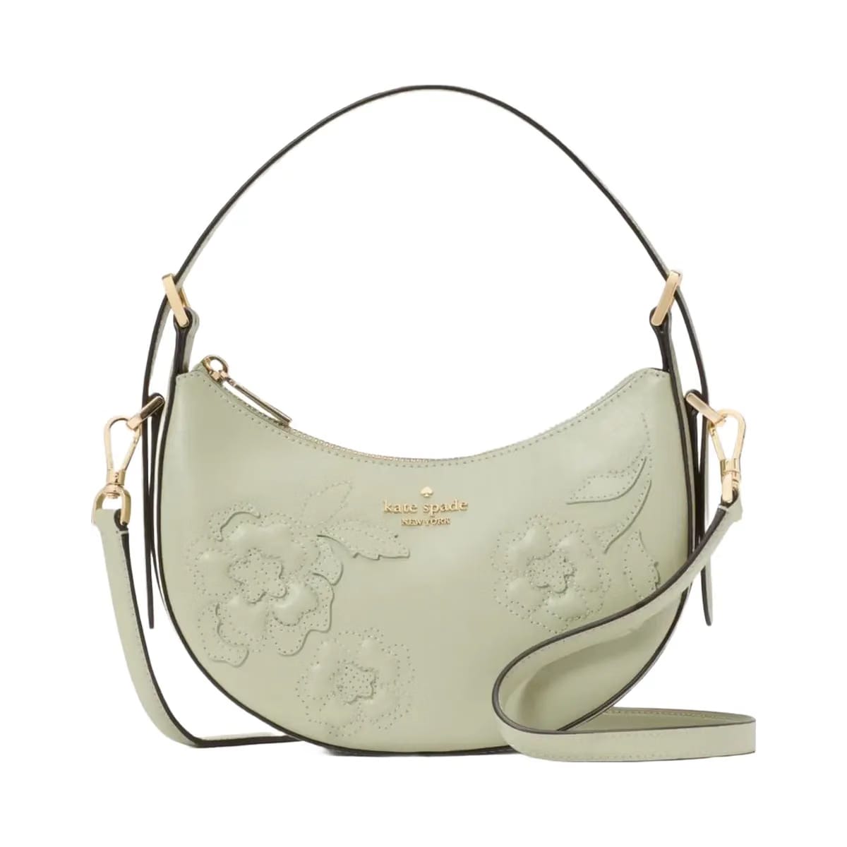 Kate Spade Nova Floral Applique Crescent Shoulder Bag Sage Bundle
