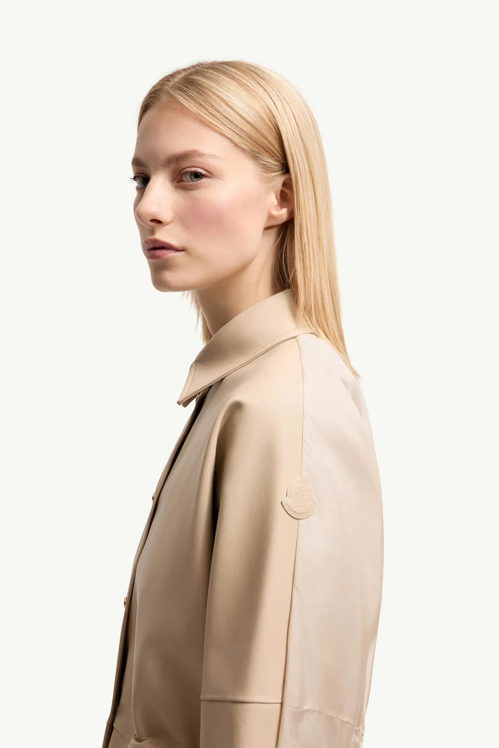 Moncler Leather Long Sleeve Shirt Light Beige Light Beige