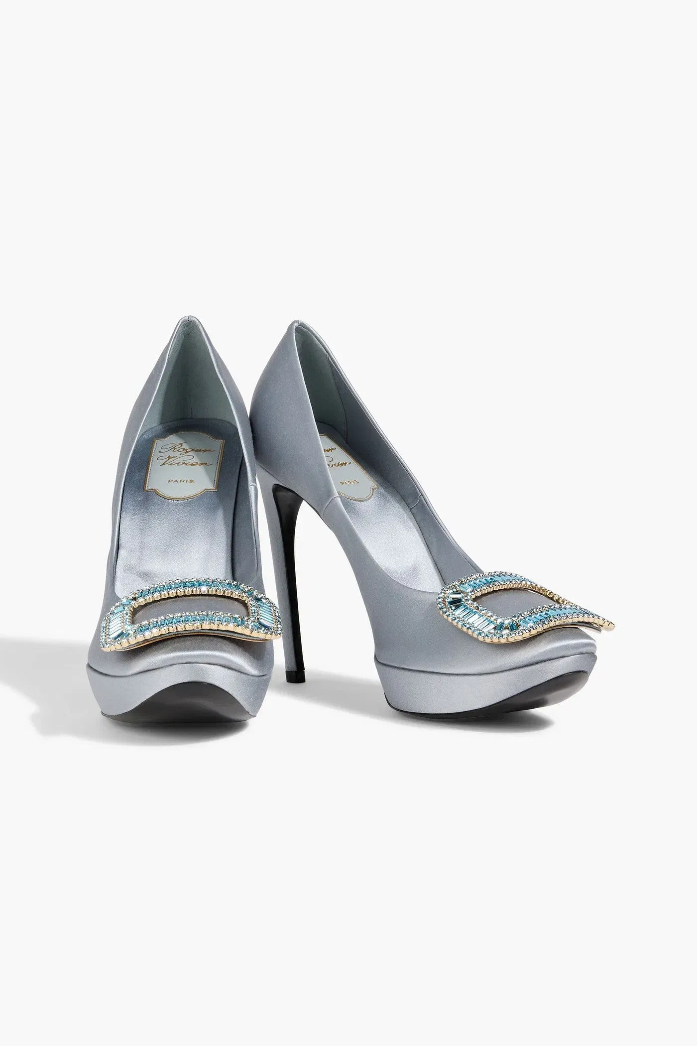 Roger Vivier Limelight Strass Crystal-Embellished Satin Pumps Light Blue Women's