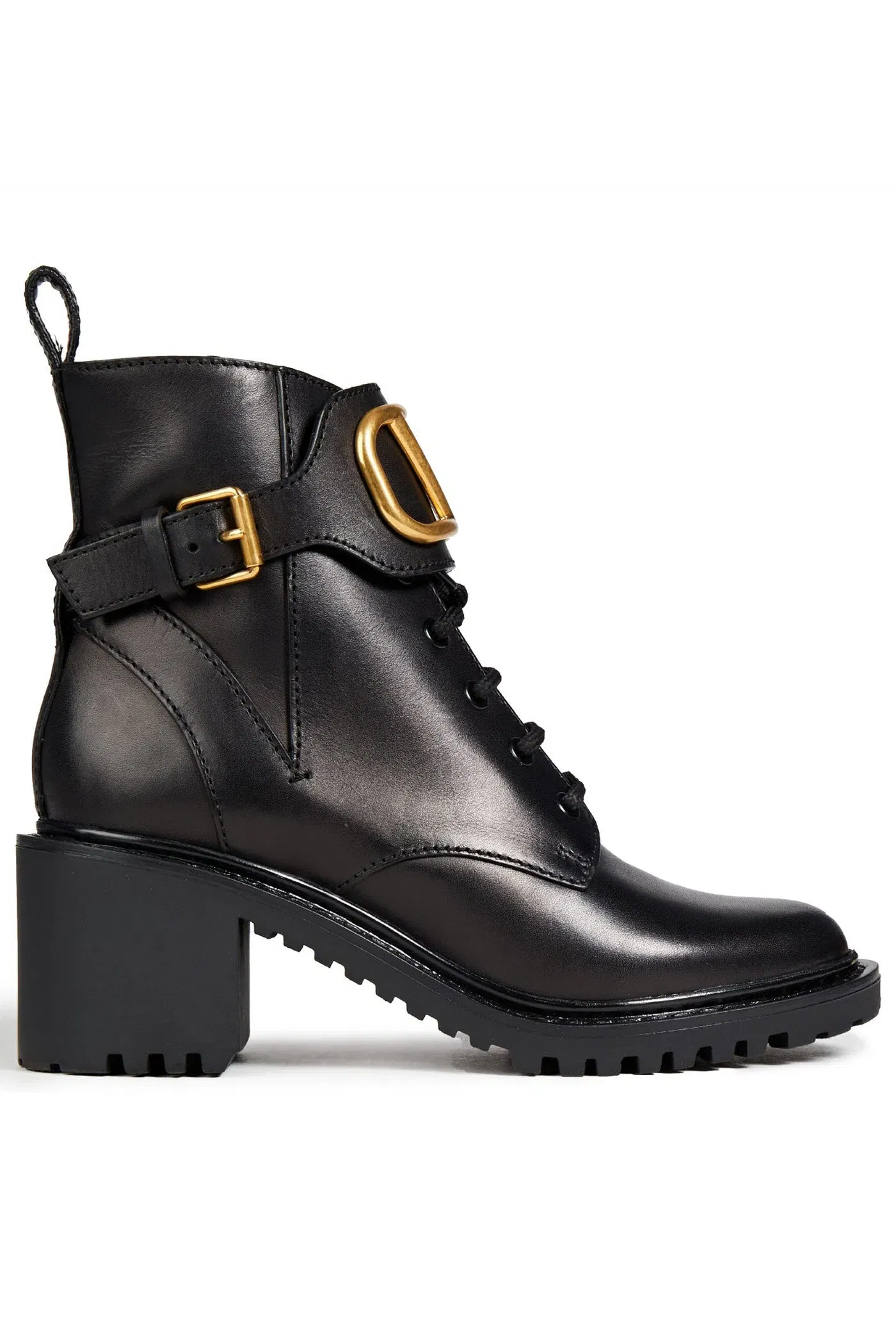 Valentino Garavani Vlogo Leather Combat Boots Black Women's