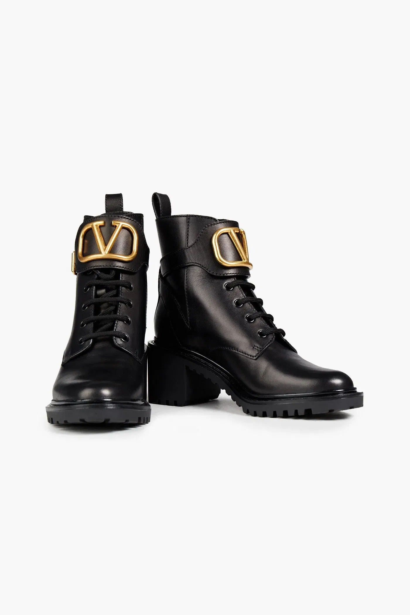 Valentino Garavani Vlogo Leather Combat Boots Black Women's