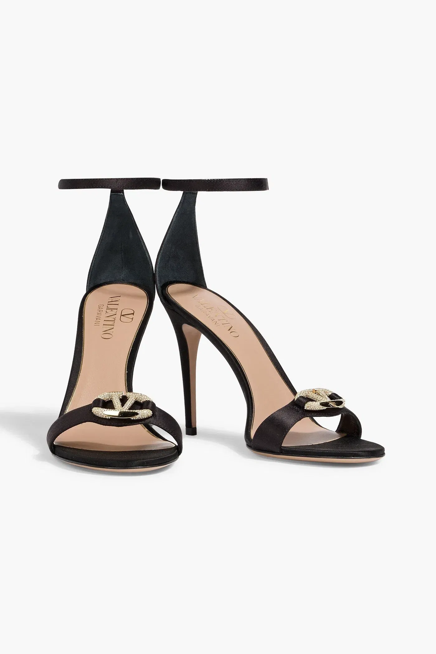 Valentino Garavani Vlogo Satin Sandals Black Women's