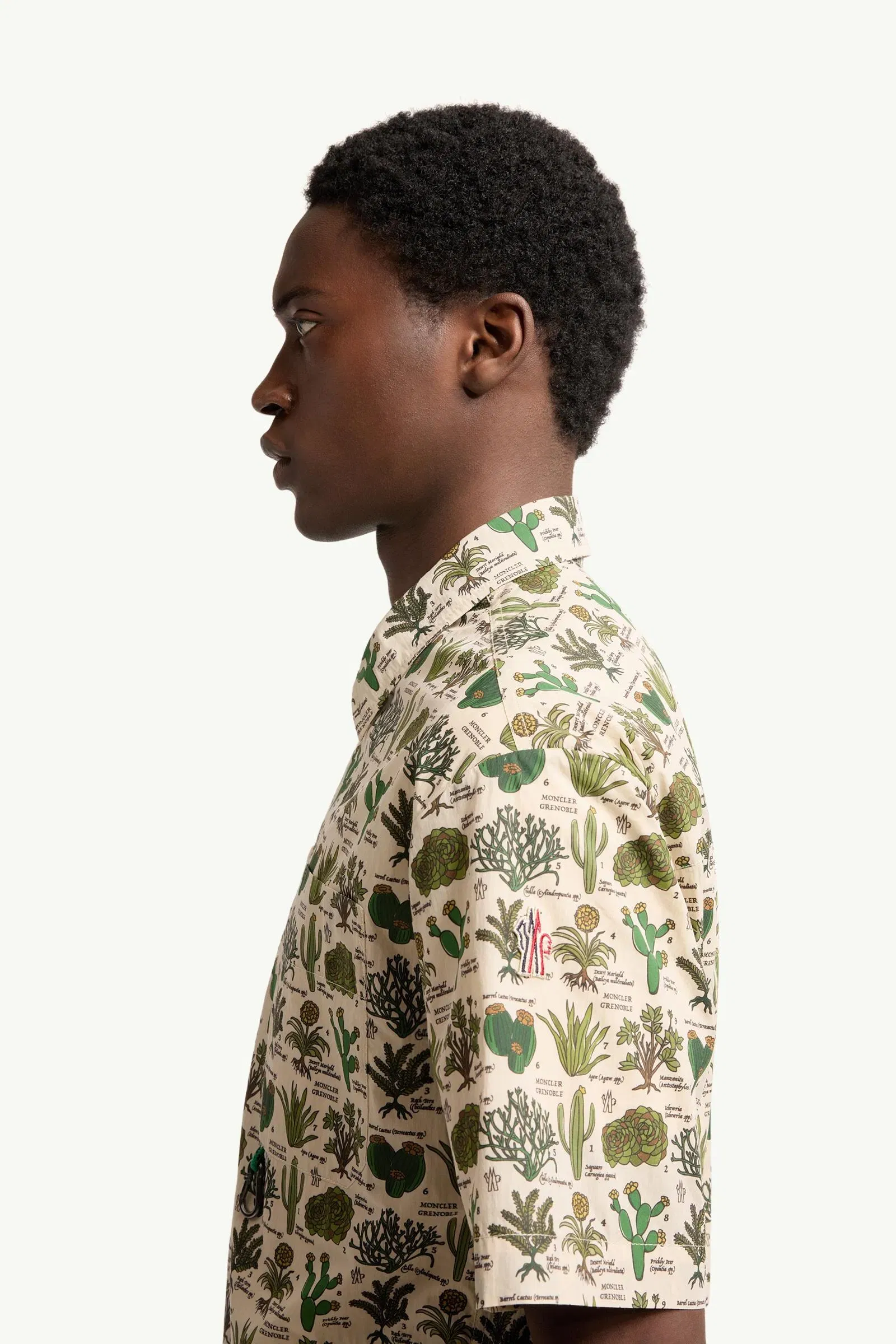 Moncler Botanical Print Cotton Blend Short Sleeve Shirt Brown & Green Brown & Green