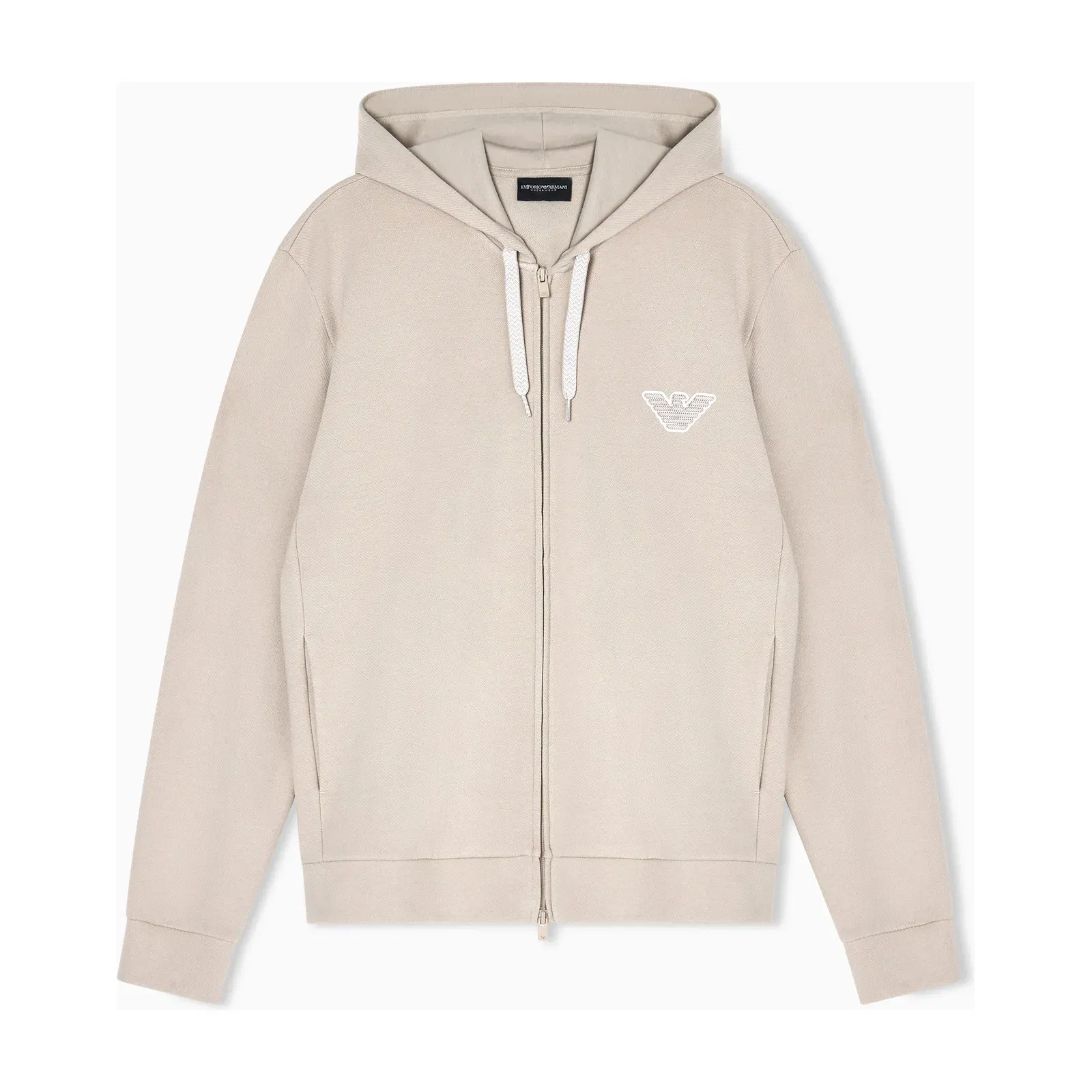 Emporio Armani Loungewear zip-up hooded sweatshirt in jersey with an eagle patch