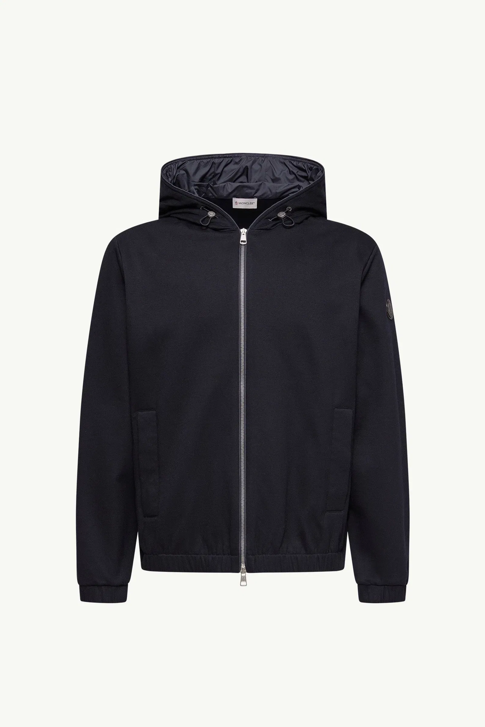 Moncler Leather Logo Cotton Blend Zip-Up Hoodie Dark Blue Dark Blue