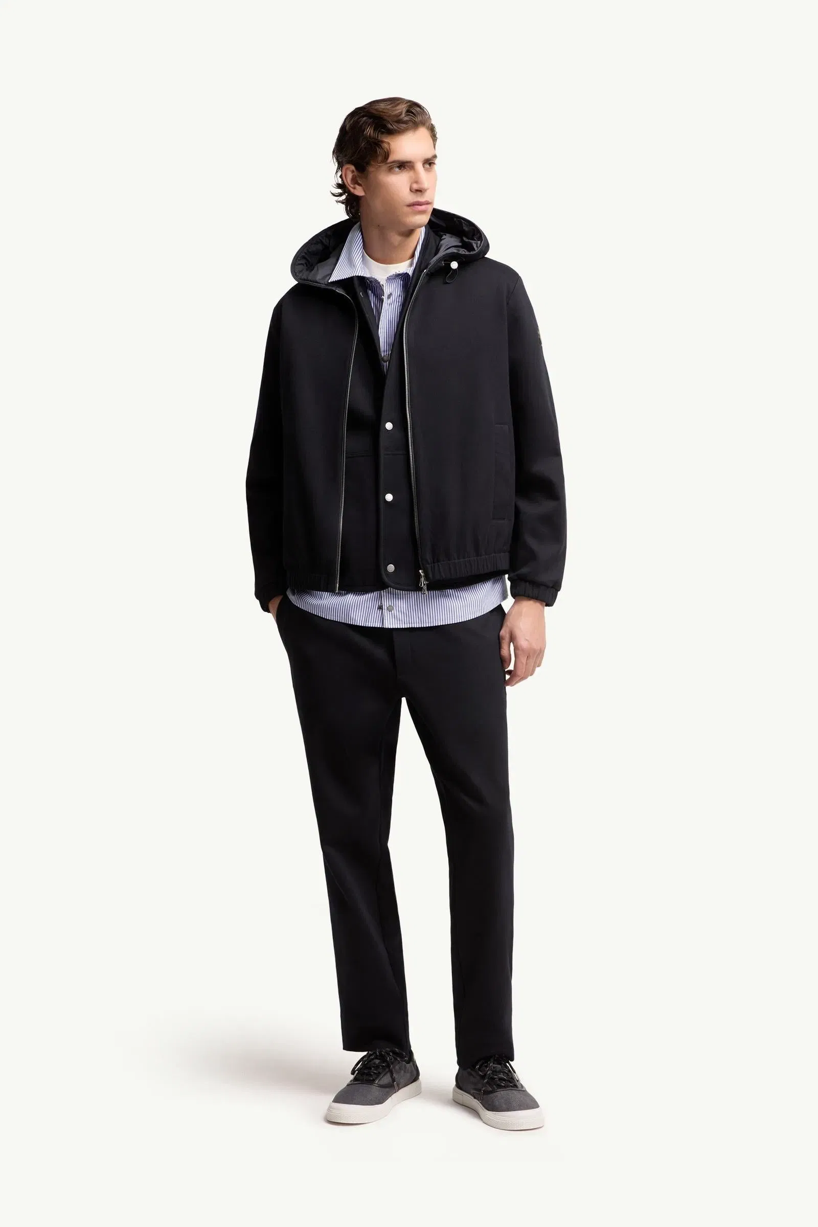 Moncler Leather Logo Cotton Blend Zip-Up Hoodie Dark Blue Dark Blue