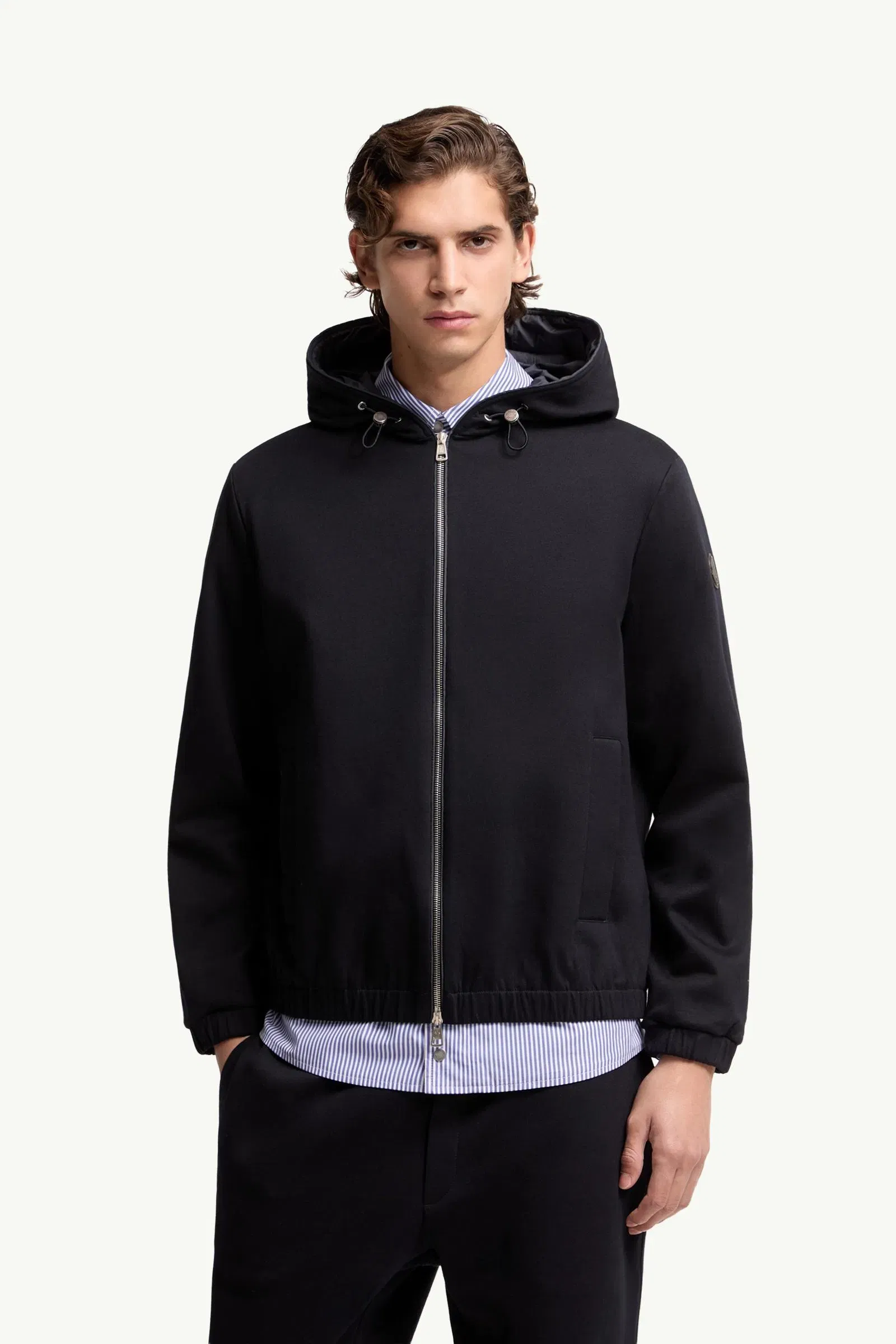Moncler Leather Logo Cotton Blend Zip-Up Hoodie Dark Blue Dark Blue