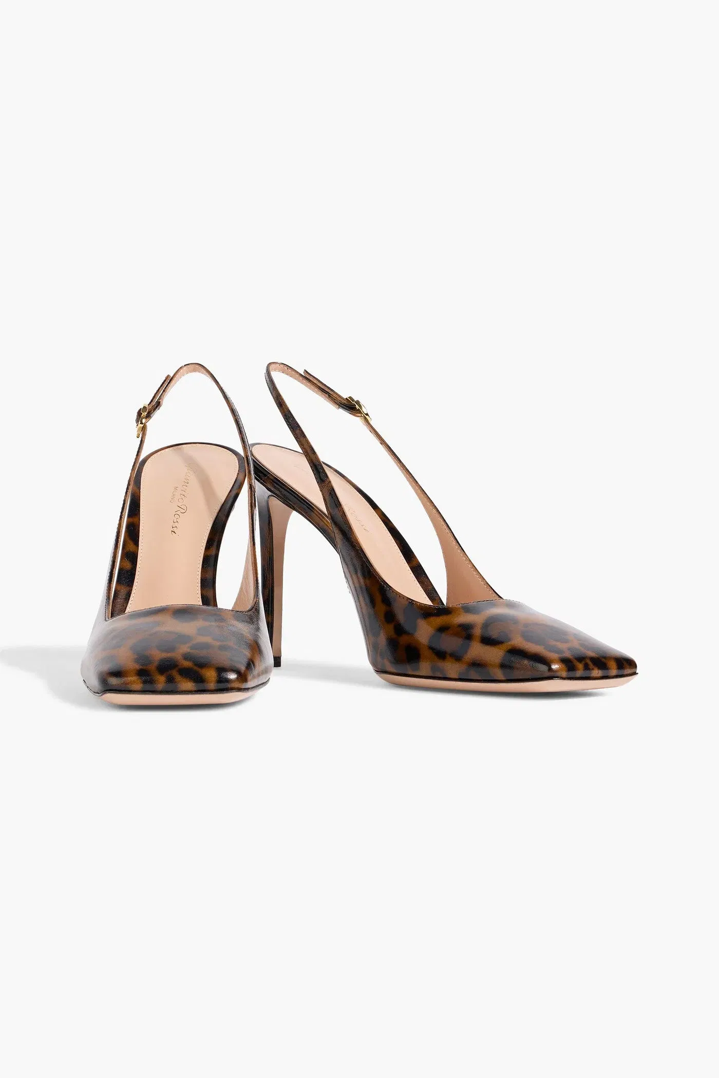 Gianvito Rossi Christina Leopard-Print Glossed-Leather Slingback Pumps Animal Print Women's