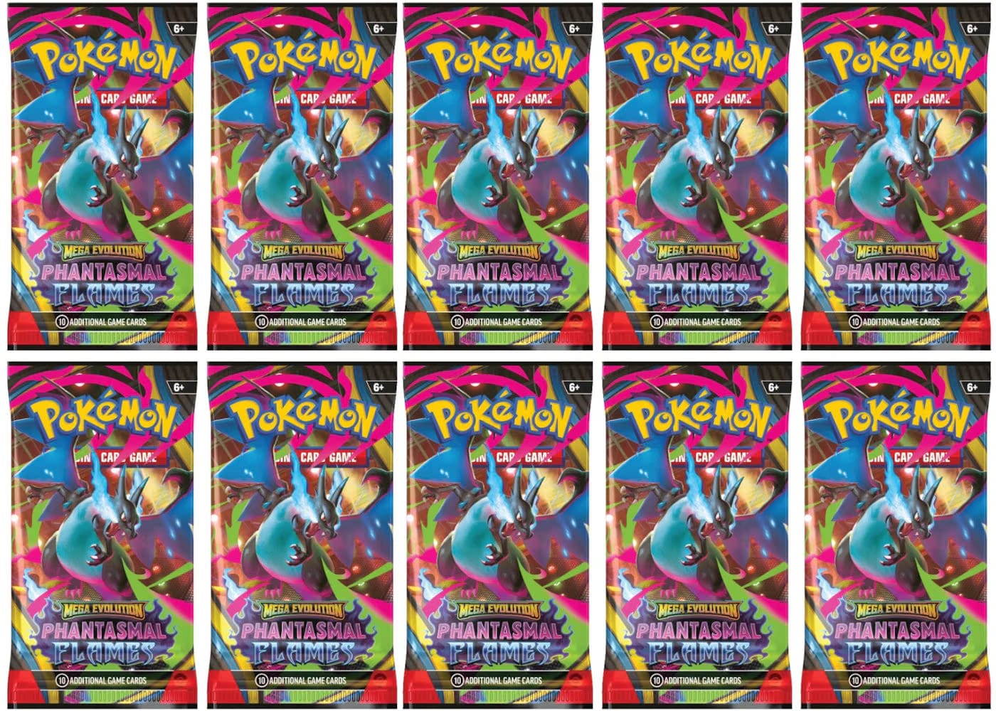 2025 Pokemon Mega Evolution Phantasmal Flames Mega Charizard X Booster Pack 10X Lot