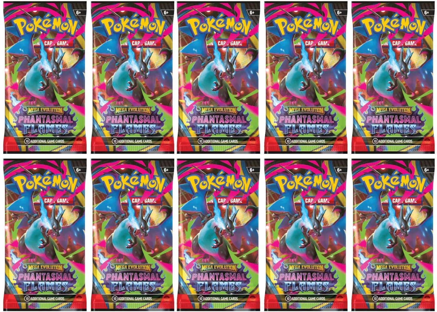 2025 Pokemon Mega Evolution Phantasmal Flames Mega Charizard X Booster Pack 10X Lot