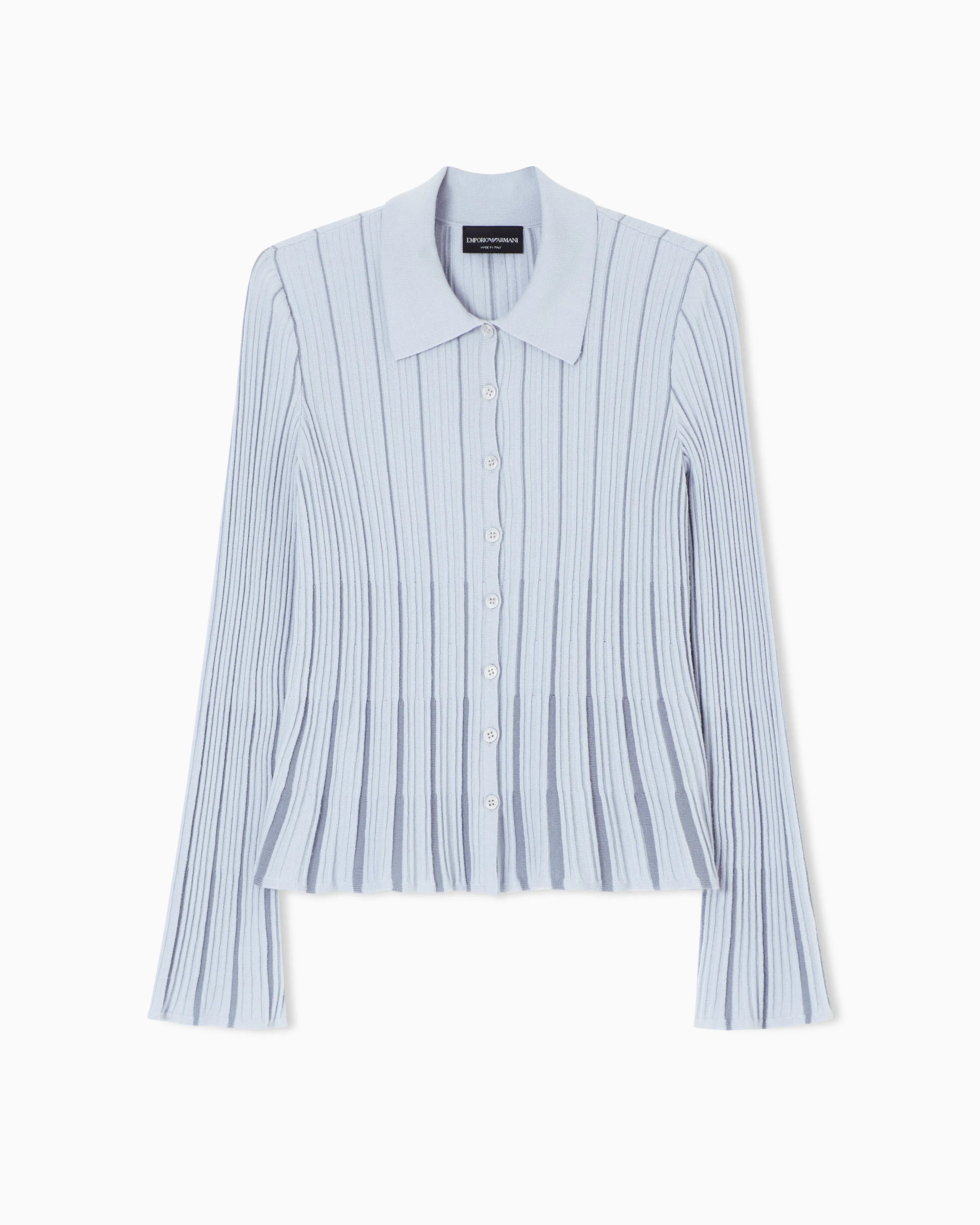 Emporio Armani Classic-collar cardigan in plated rib knit