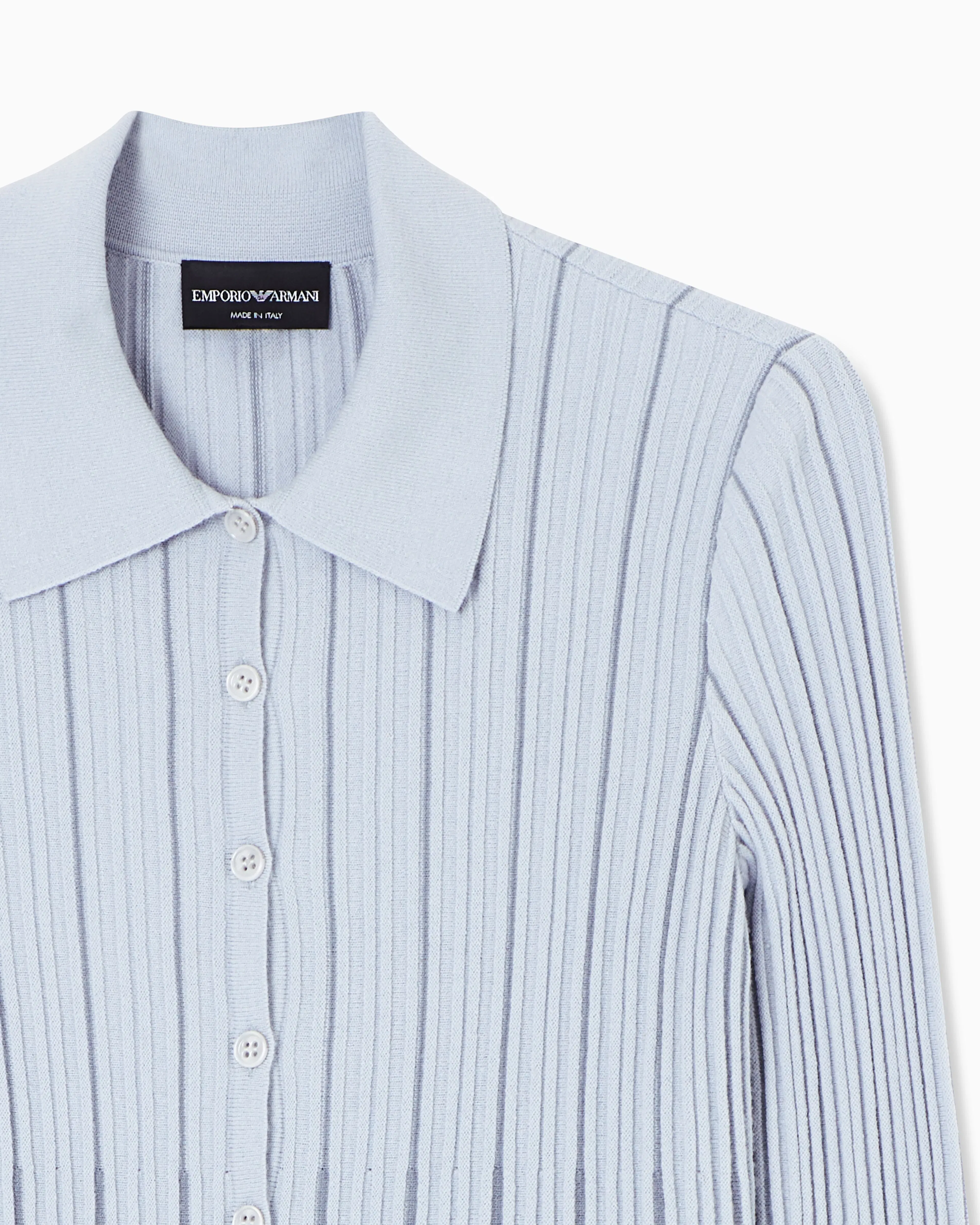 Emporio Armani Classic-collar cardigan in plated rib knit