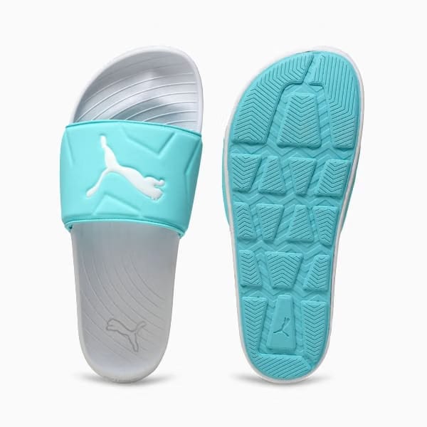 Puma Softridepro Leadpuff Women'S Slides Puma White-Safe Lake-Aqua