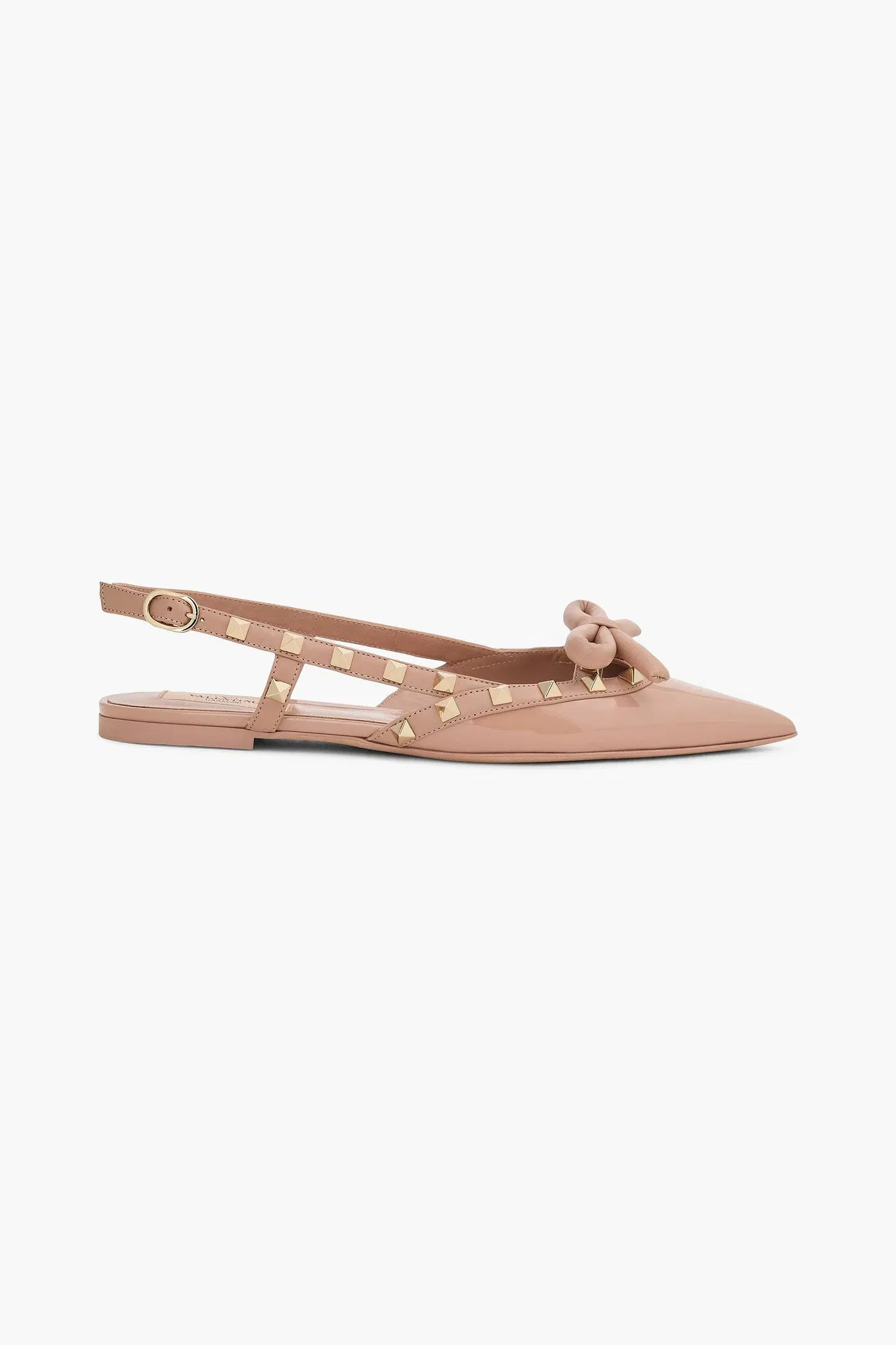 Valentino Garavani Rockstud Bow Patent-Leather Slingback Point-Toe Flats Blush Women's