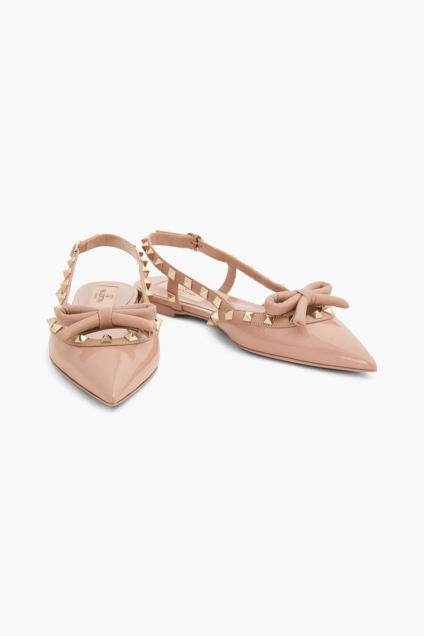 Valentino Garavani Rockstud Bow Patent-Leather Slingback Point-Toe Flats Blush Women's