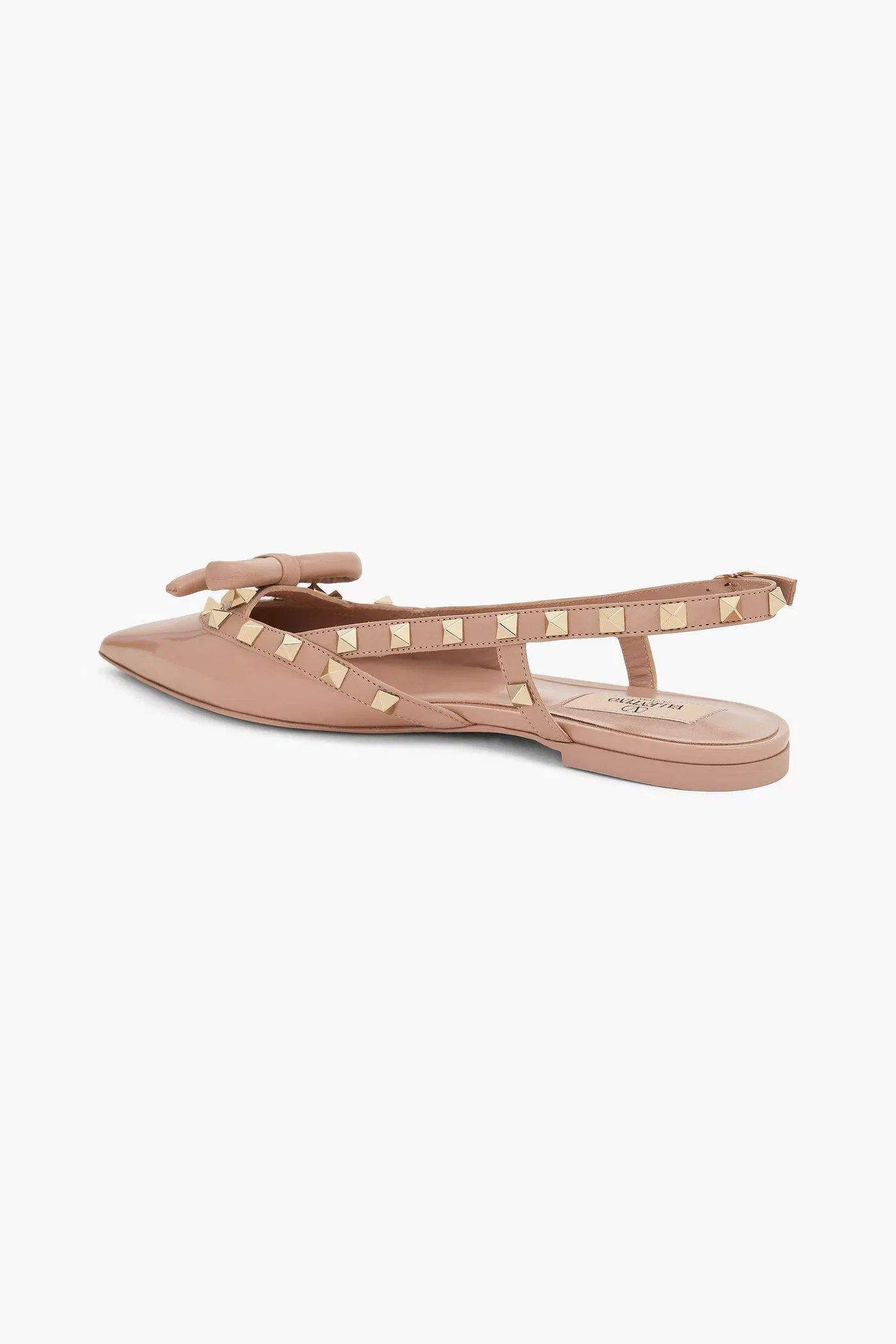 Valentino Garavani Rockstud Bow Patent-Leather Slingback Point-Toe Flats Blush Women's
