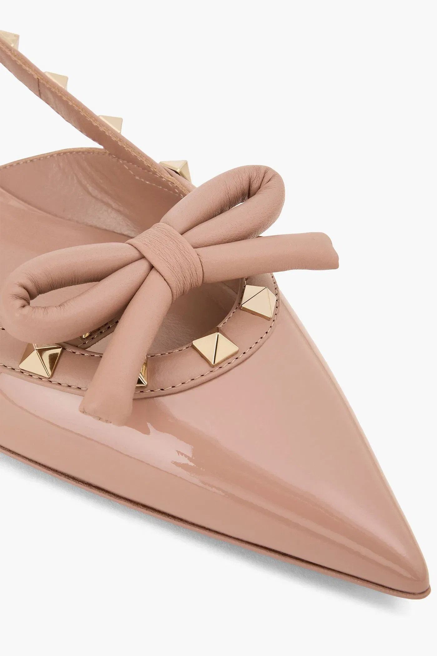 Valentino Garavani Rockstud Bow Patent-Leather Slingback Point-Toe Flats Blush Women's
