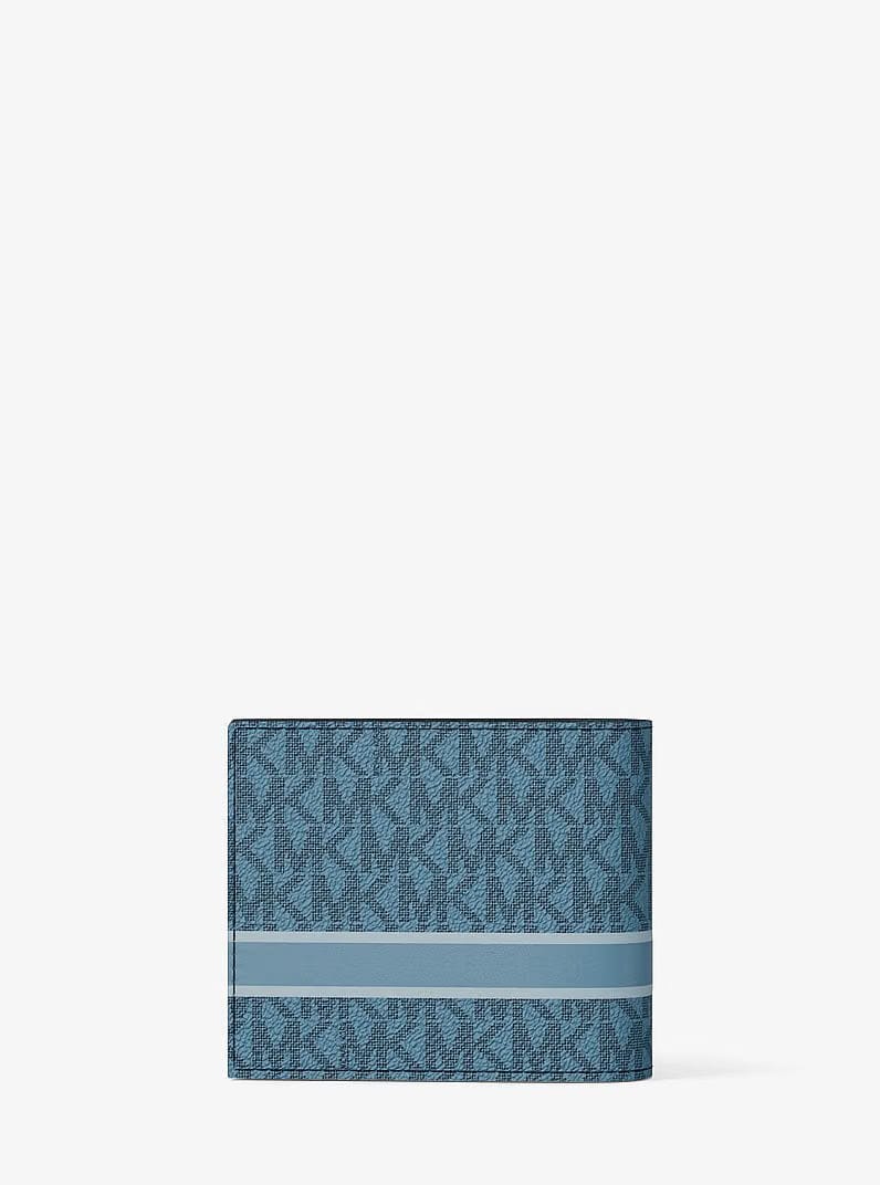 Michael Kors Cooper Striped Signature Logo Billfold Wallet With Passcase Denim