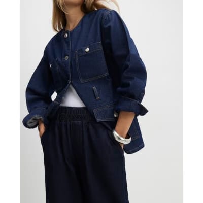 Blue Pull On Barrel Leg Jeans