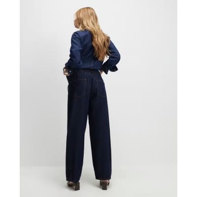 Blue Pull On Barrel Leg Jeans