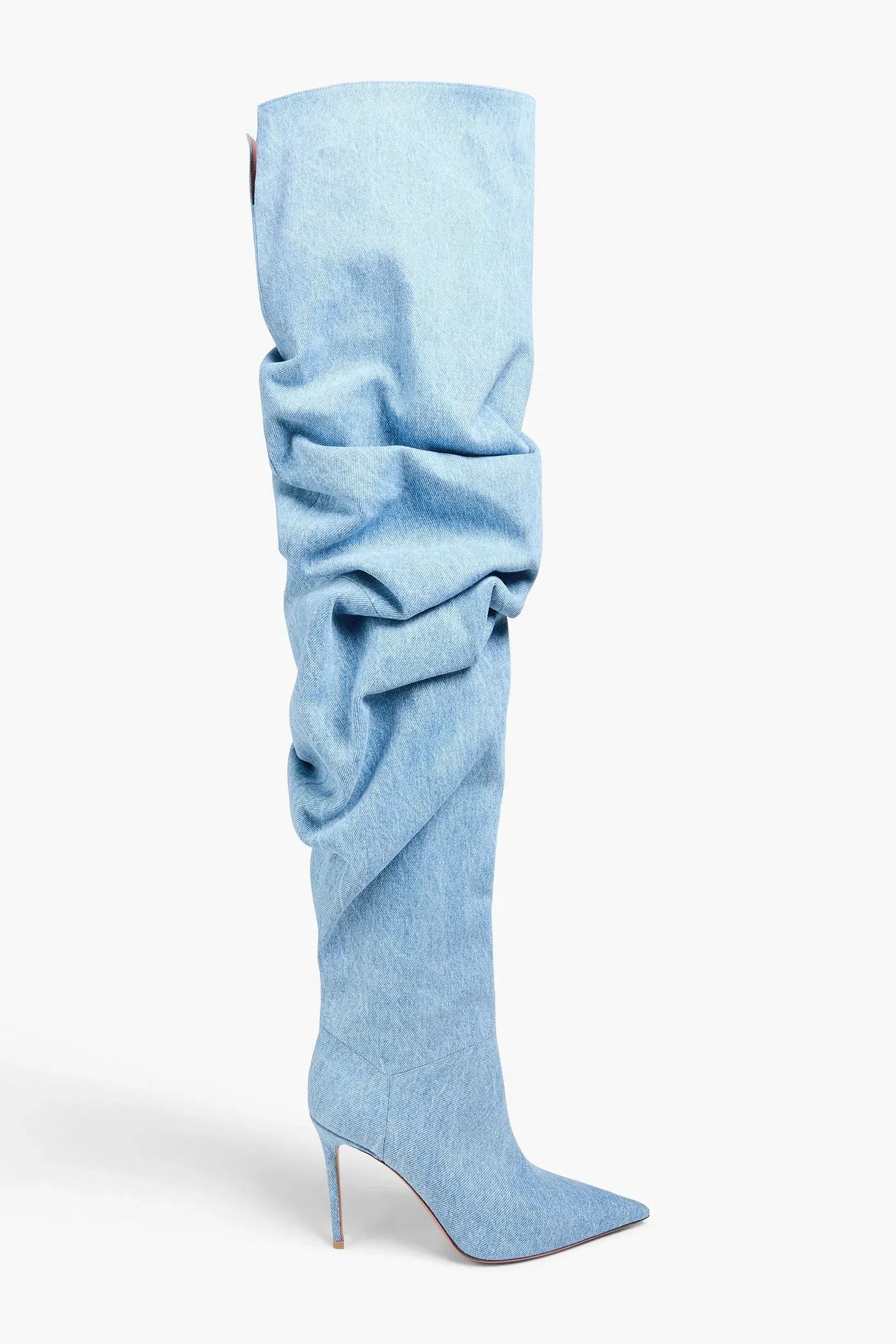 Amina Muaddi Jahleel Denim Thigh Boots Light Denim Women's