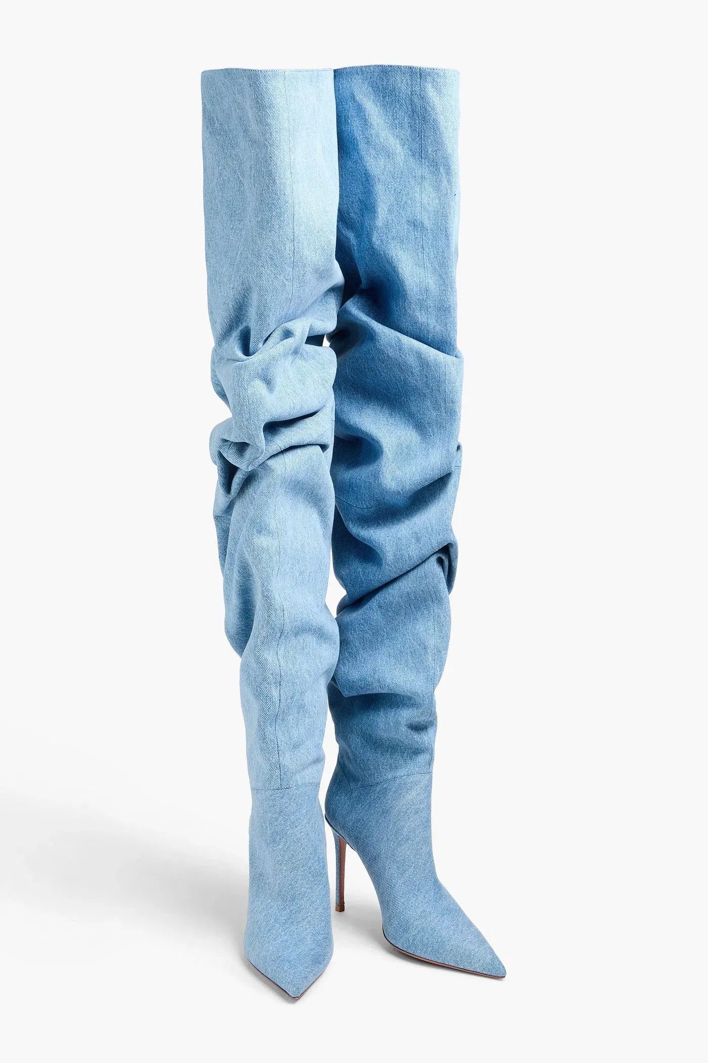 Amina Muaddi Jahleel Denim Thigh Boots Light Denim Women's