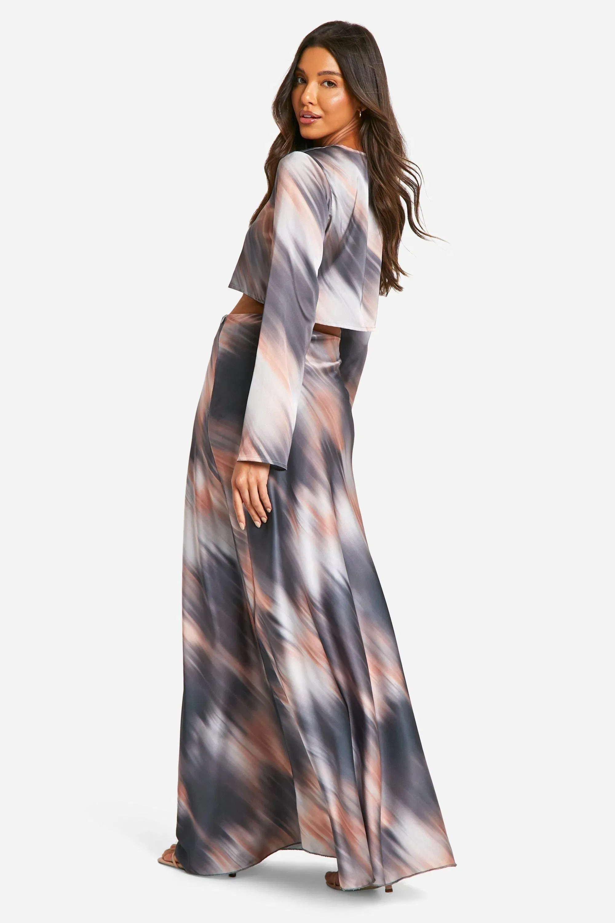 Blurred Tie Dye Satin Bias Maxi Skirt
