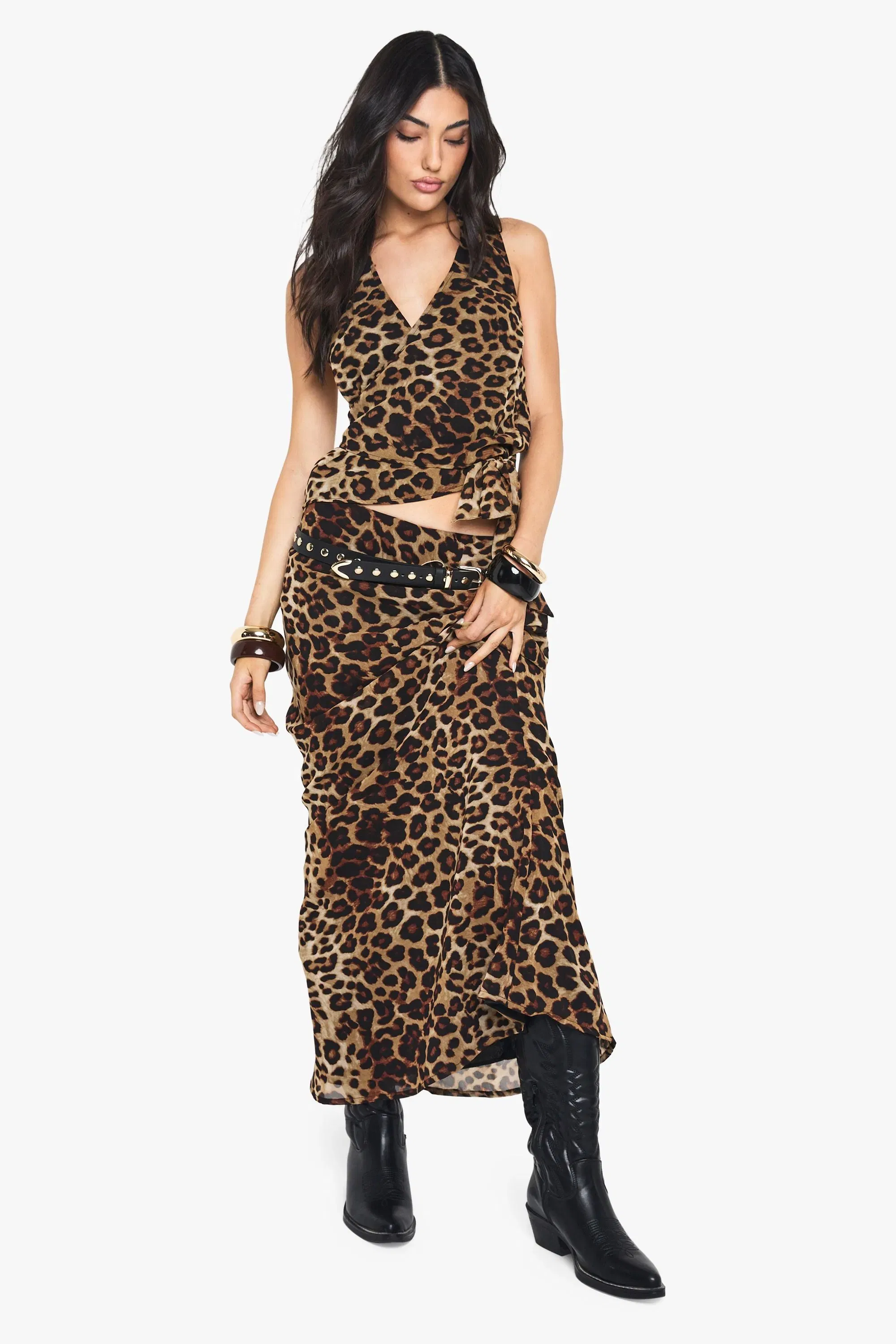 Leopard Print Halterneck Wrap Crop Top
