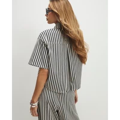 White Denim Striped Boxy Fit Shirt