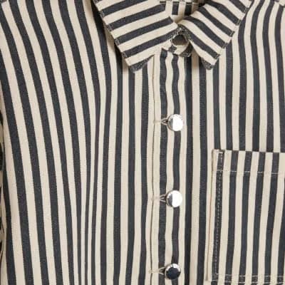 White Denim Striped Boxy Fit Shirt