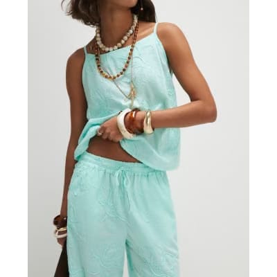 Blue Floral Textured Trousers