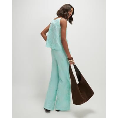 Blue Floral Textured Trousers