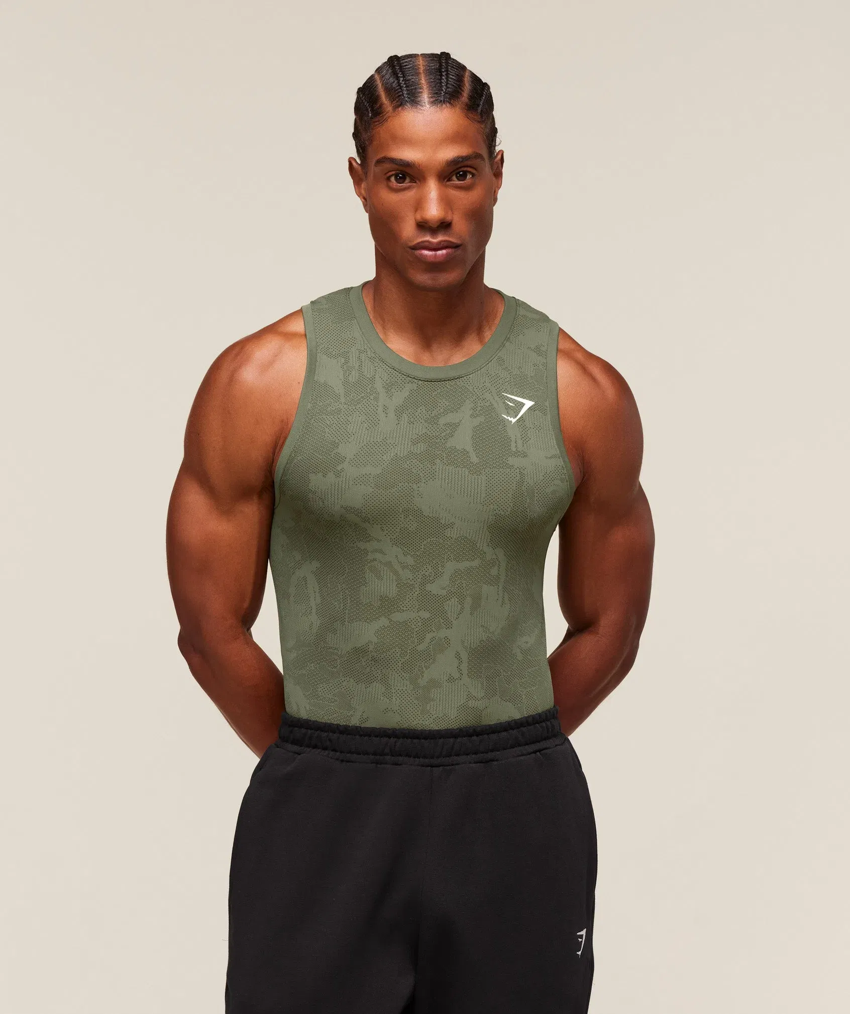 Gymshark Geo Seamless Tank - Core Olive/Deep Olive Green