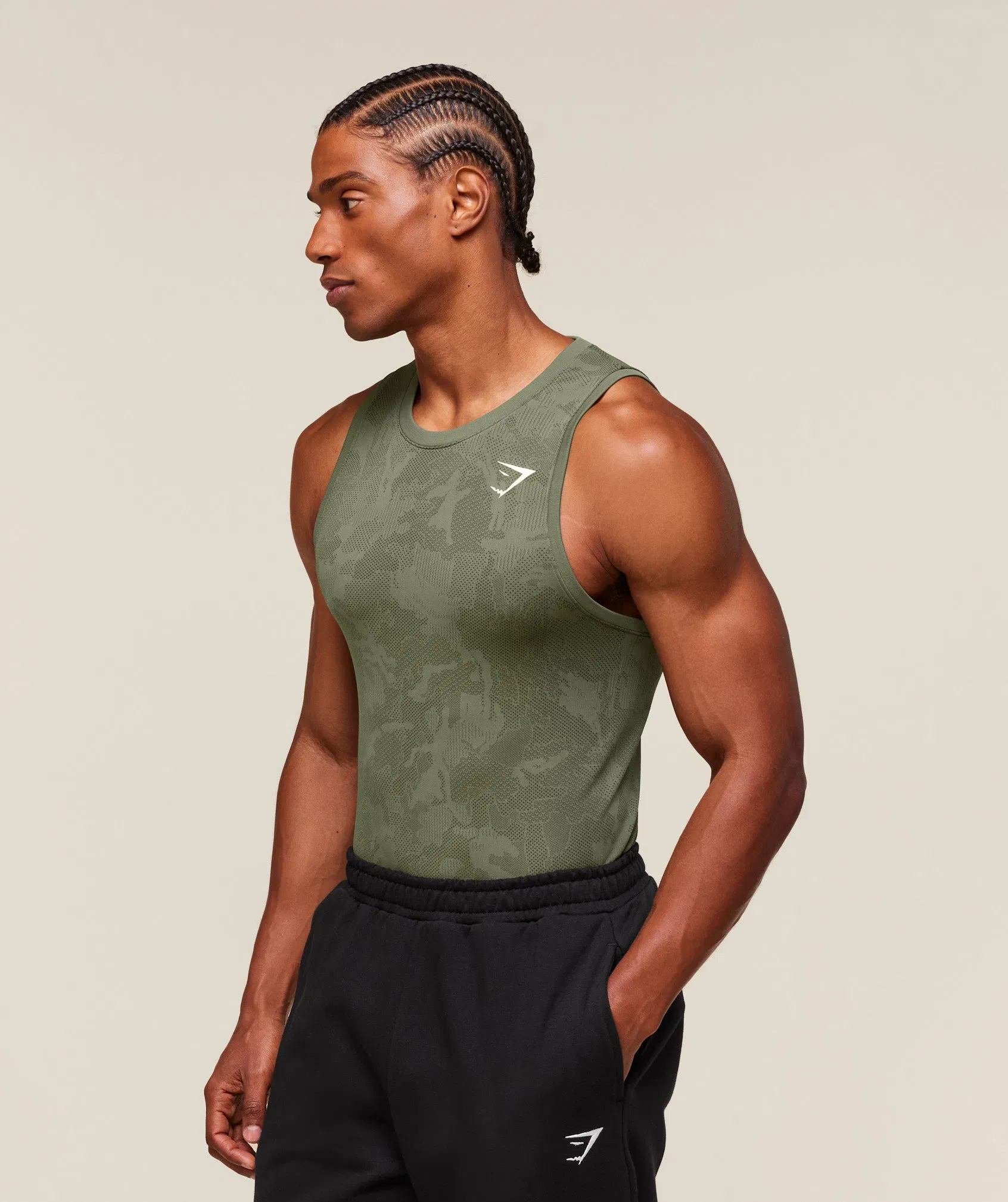 Gymshark Geo Seamless Tank - Core Olive/Deep Olive Green