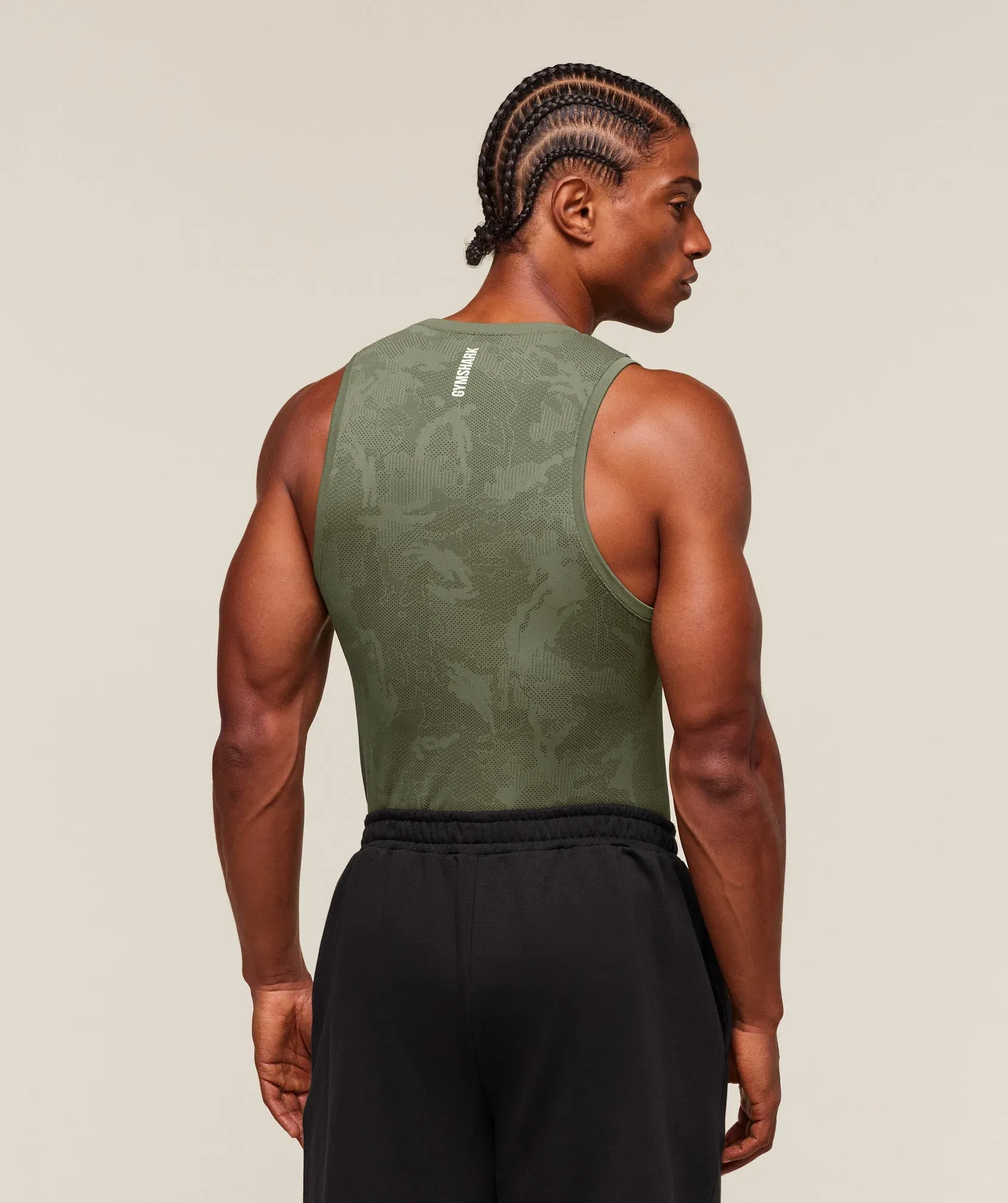 Gymshark Geo Seamless Tank - Core Olive/Deep Olive Green