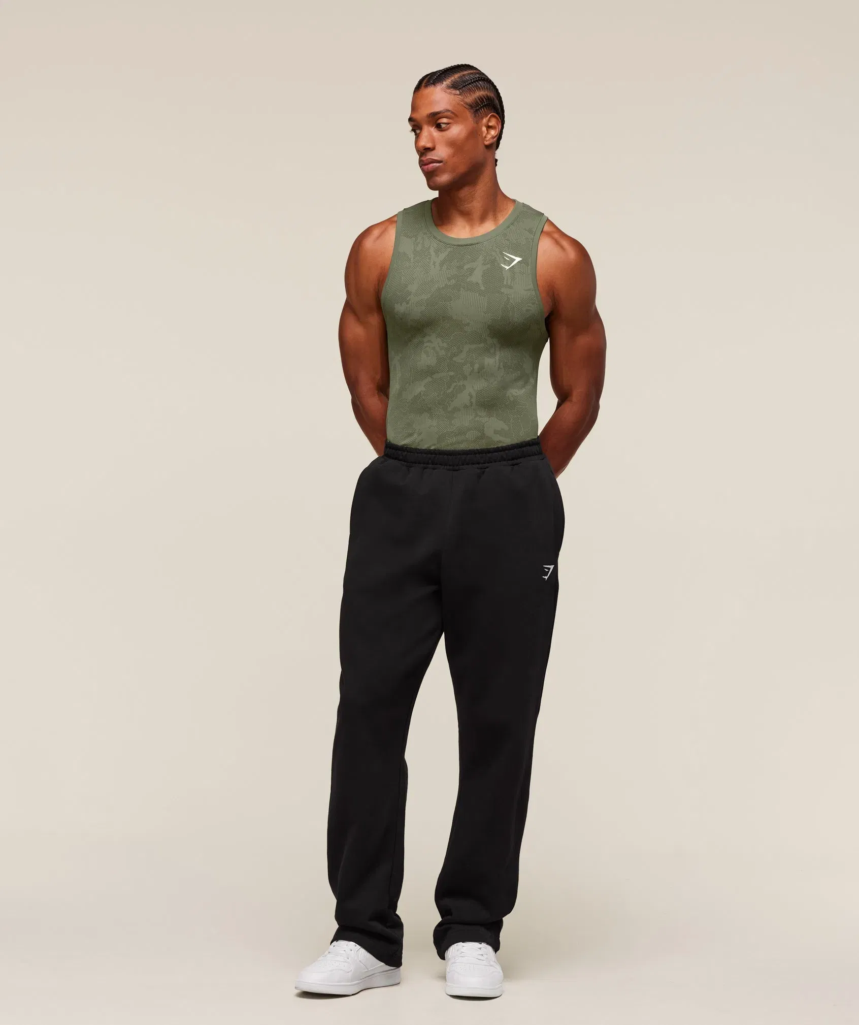 Gymshark Geo Seamless Tank - Core Olive/Deep Olive Green