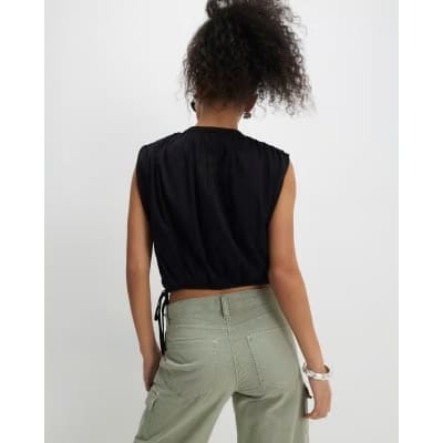 Black Short Sleeve Bubble Hem T-Shirt