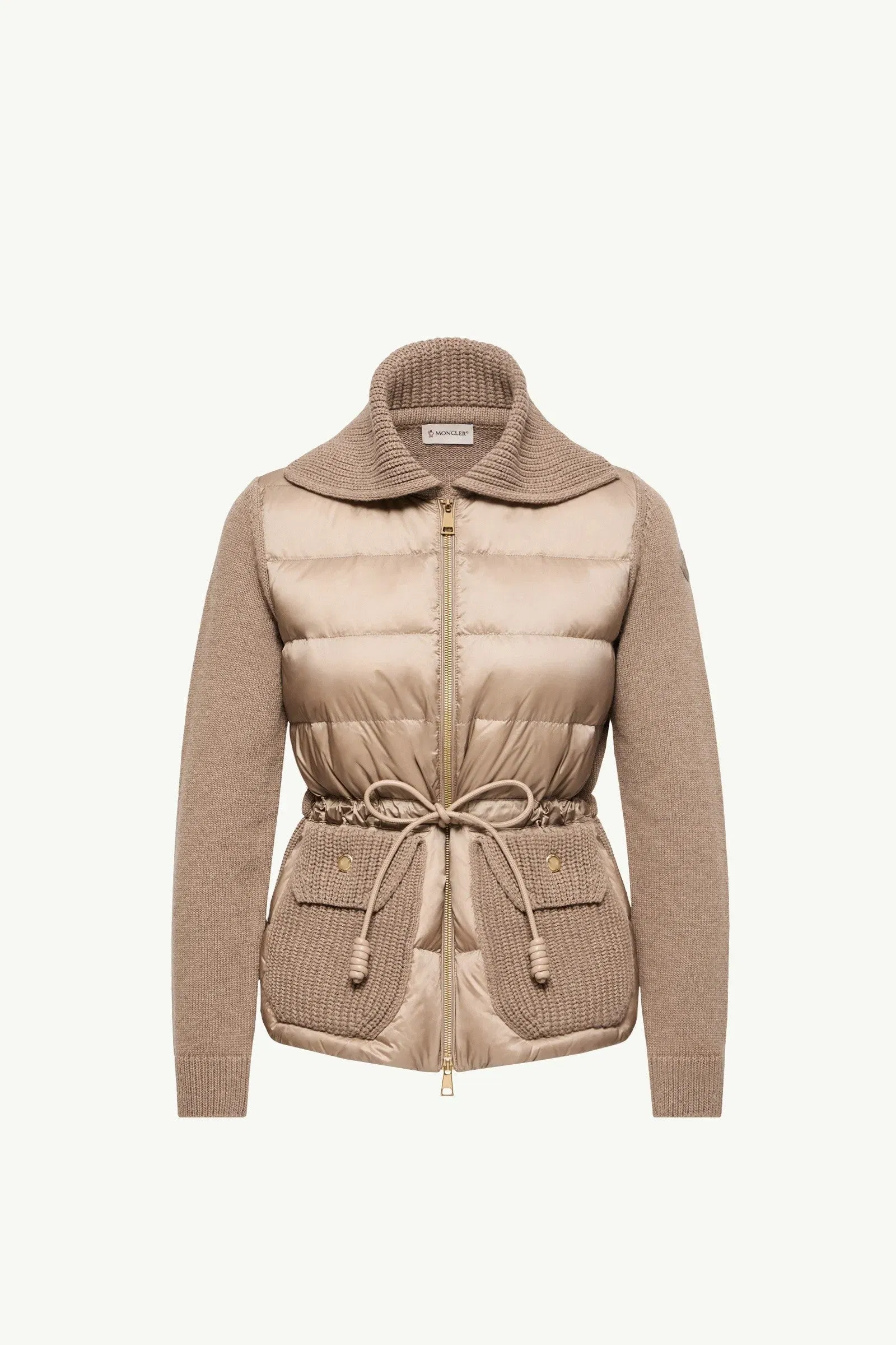 Moncler Wool & Cashmere Blend Padded Zip-Up Cardigan Beige Beige