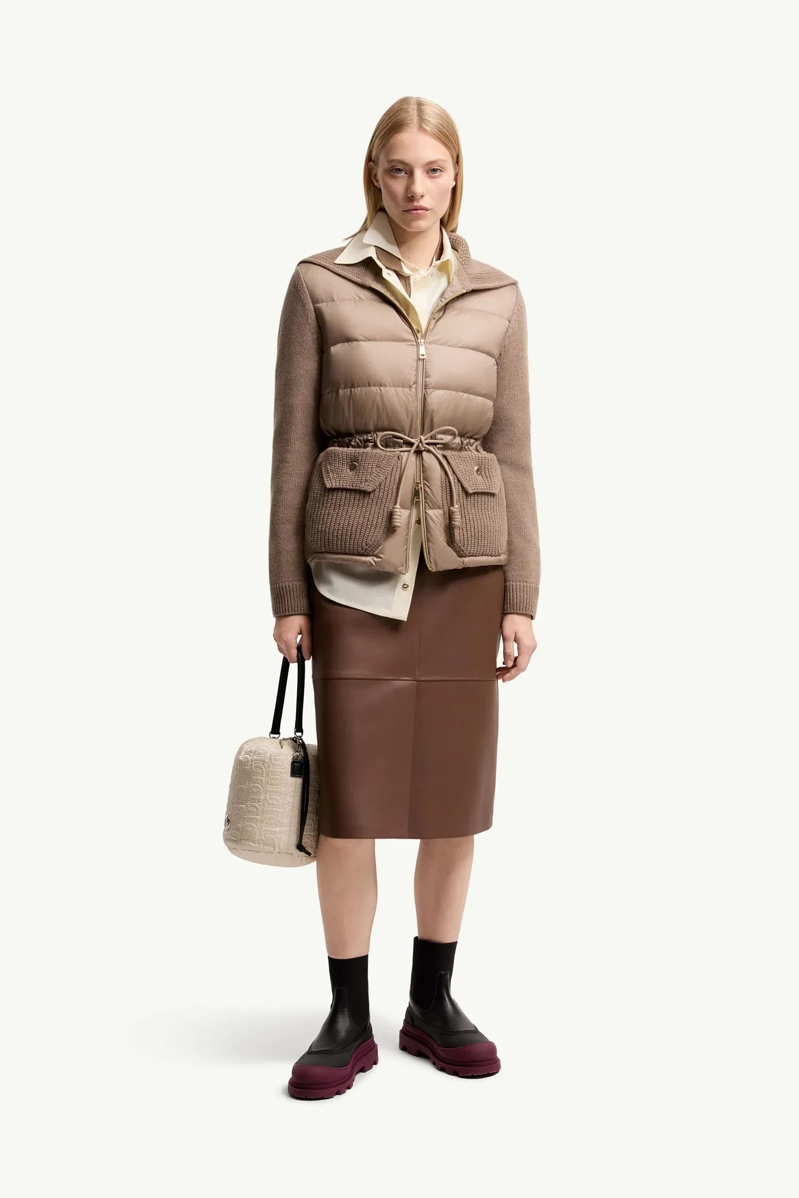 Moncler Wool & Cashmere Blend Padded Zip-Up Cardigan Beige Beige
