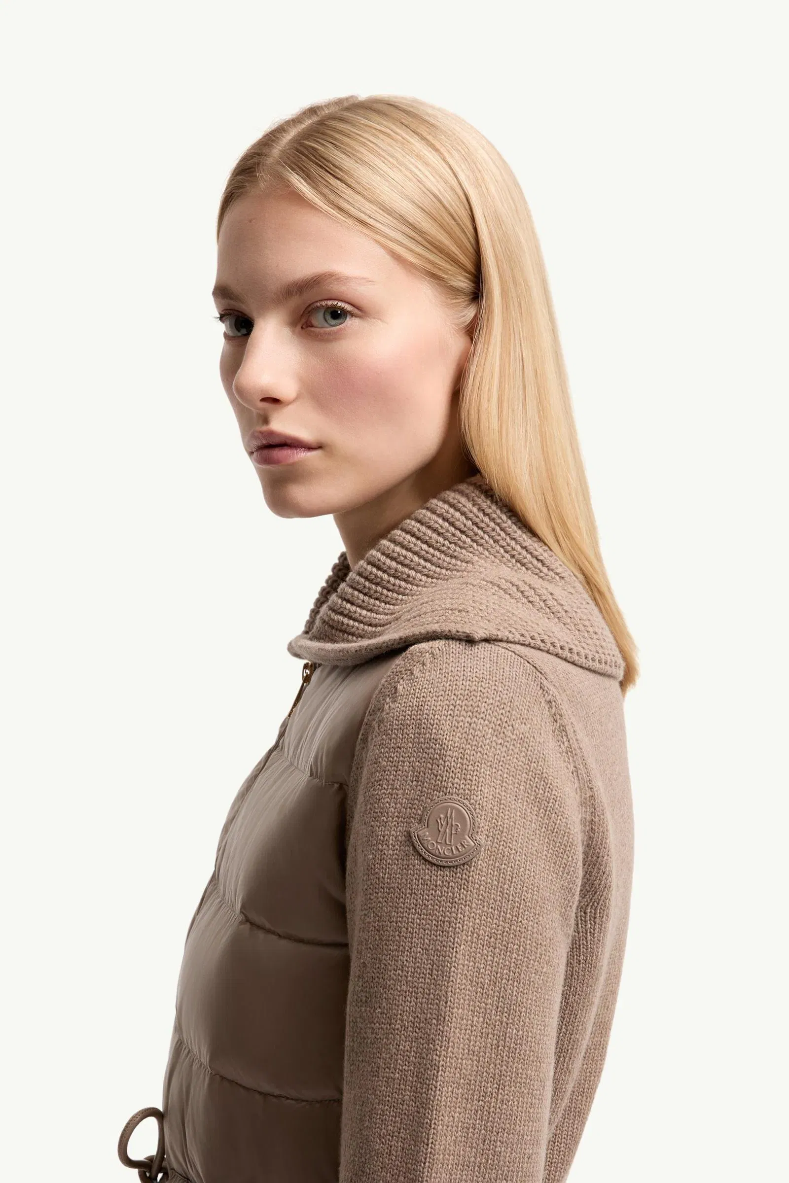 Moncler Wool & Cashmere Blend Padded Zip-Up Cardigan Beige Beige