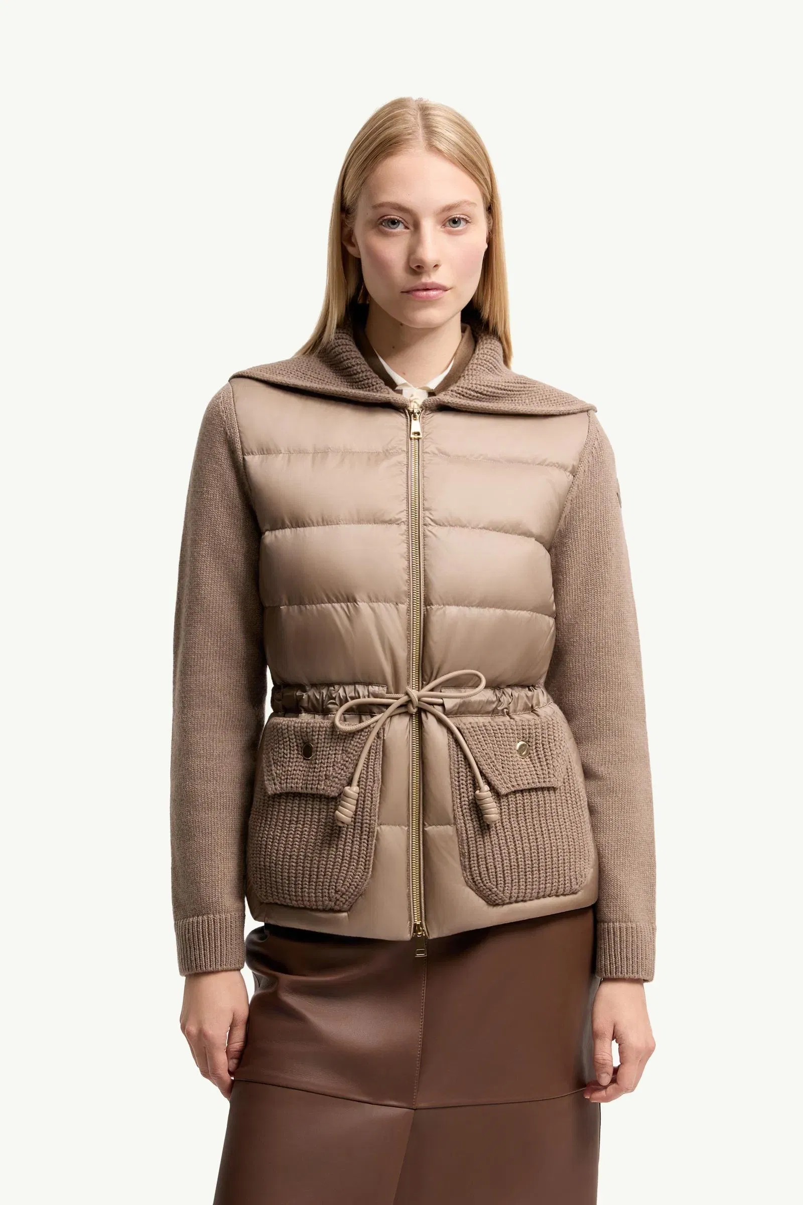Moncler Wool & Cashmere Blend Padded Zip-Up Cardigan Beige Beige