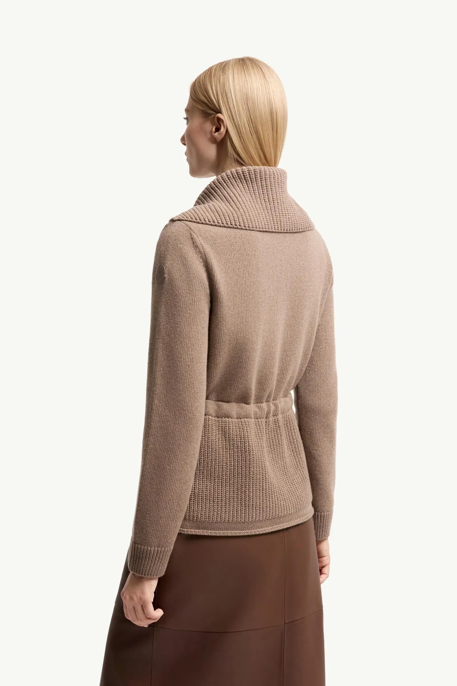 Moncler Wool & Cashmere Blend Padded Zip-Up Cardigan Beige Beige