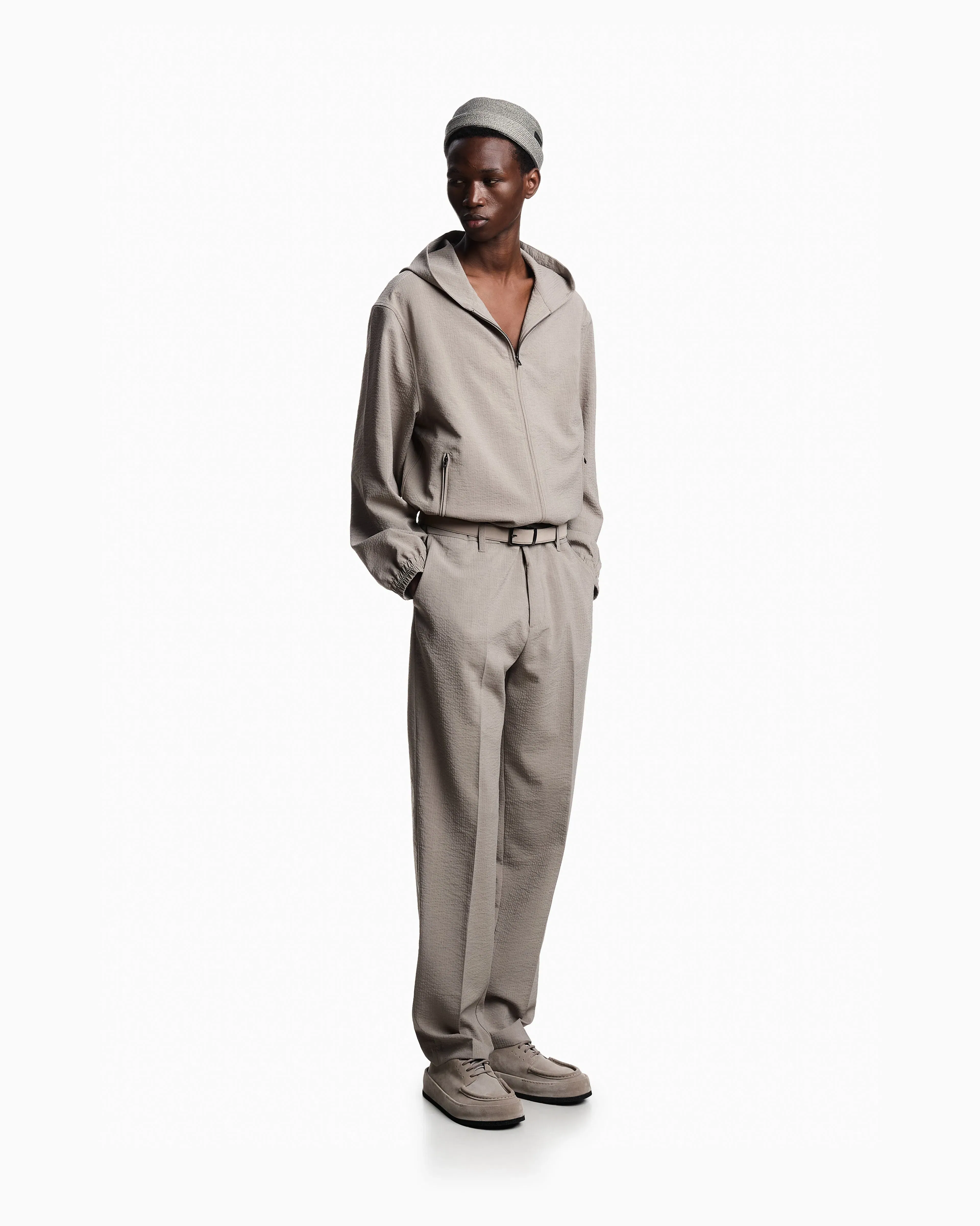 Emporio Armani Pleated technical seersucker fabric trousers