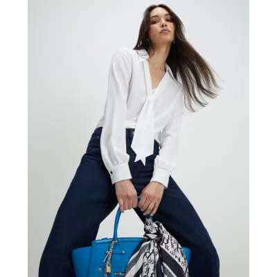 White Tie Detail Long Sleeve Blouse