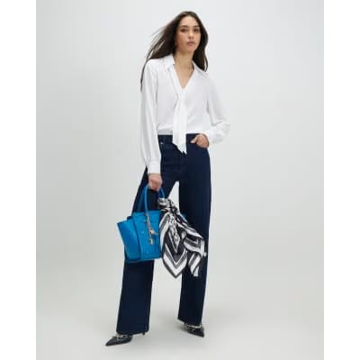 White Tie Detail Long Sleeve Blouse