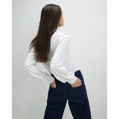 White Tie Detail Long Sleeve Blouse