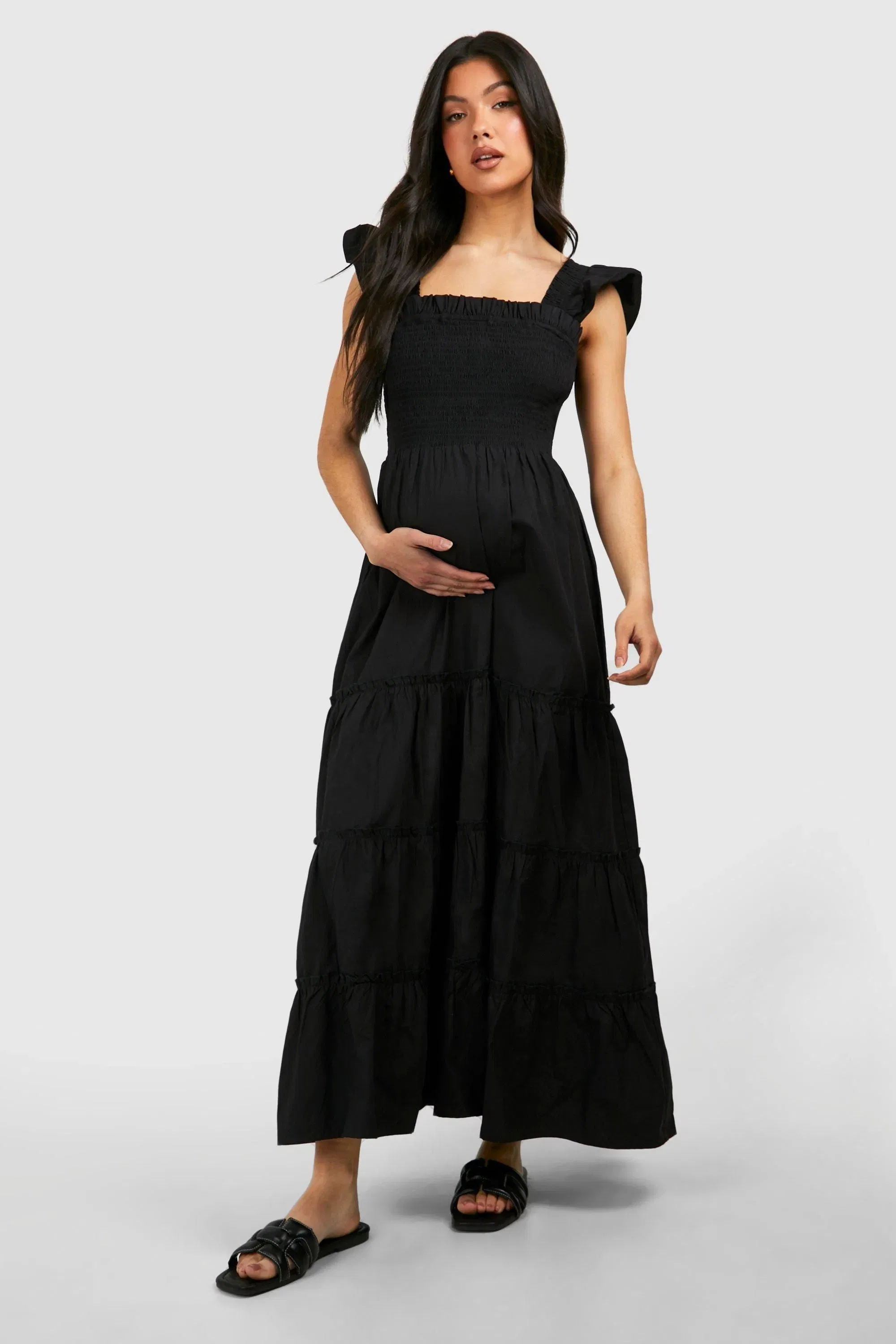 Maternity Frill Sleeve Midaxi Dress