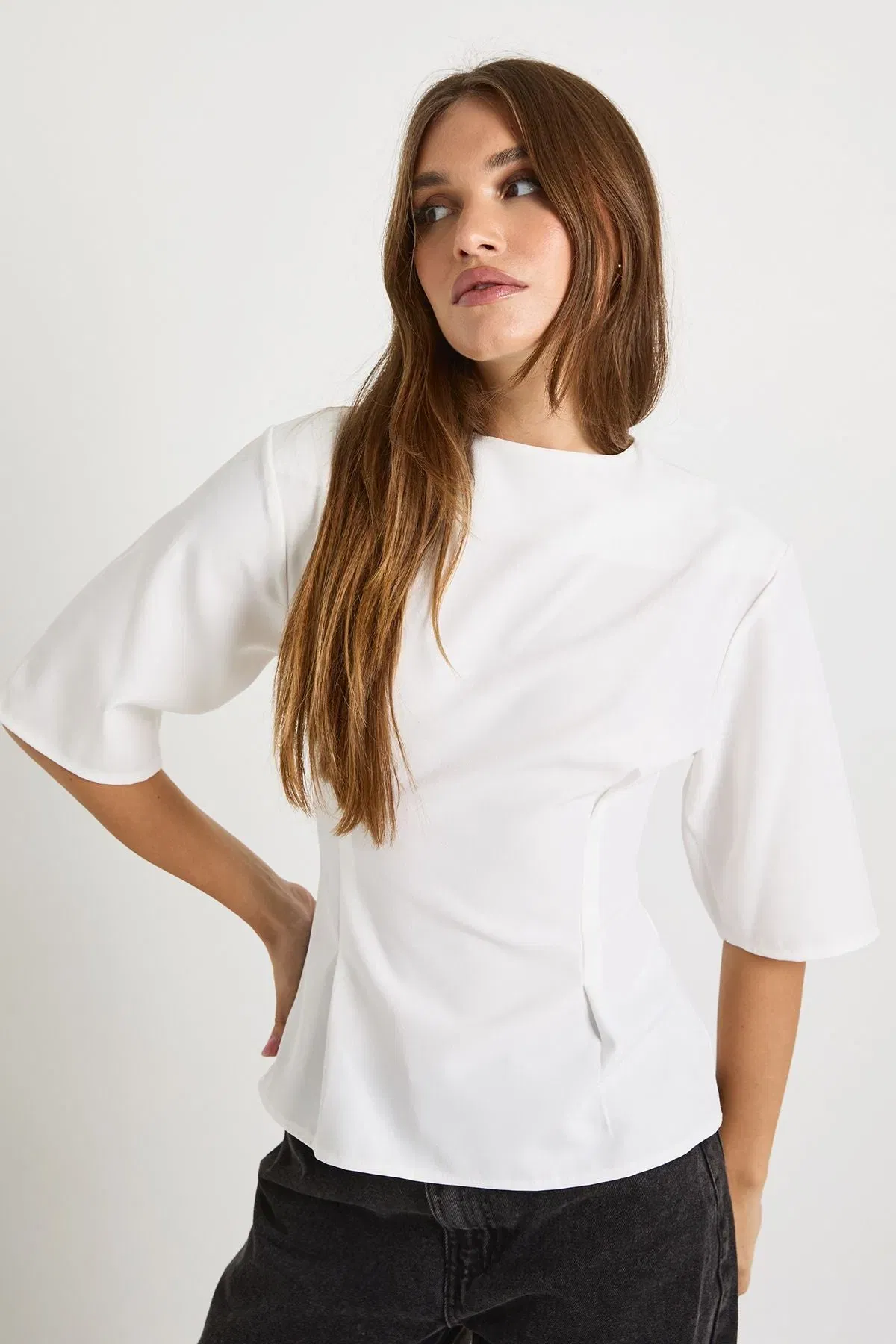 Woven Marl Cinch Waist Top
