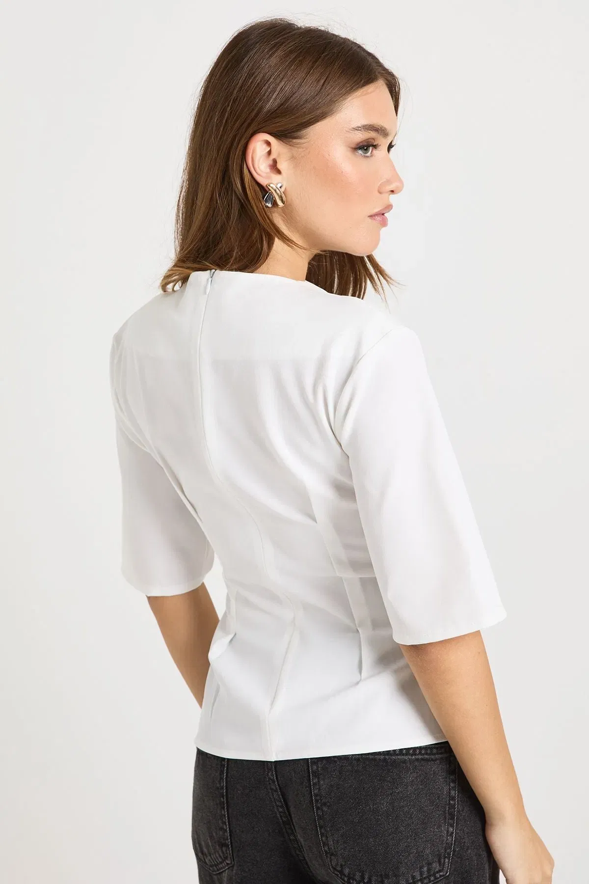 Woven Marl Cinch Waist Top