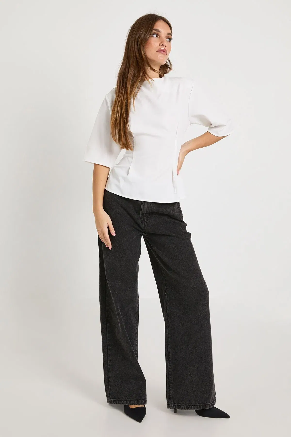 Woven Marl Cinch Waist Top